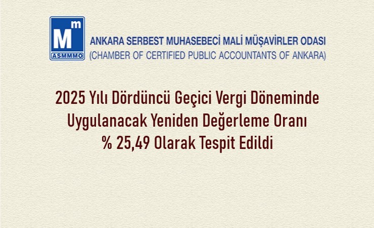 2025/4. Geçici Vergi Döneminde Uygulanacak Yeniden Değerleme Oranı