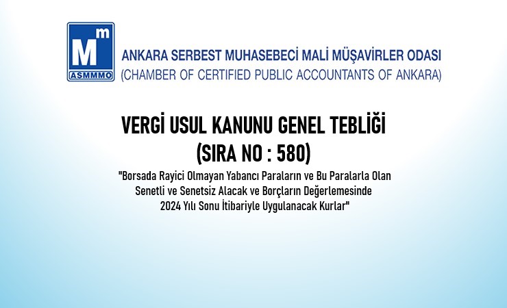 Vergi Usul Kanunu Genel Tebliği  (Sıra No: 580)