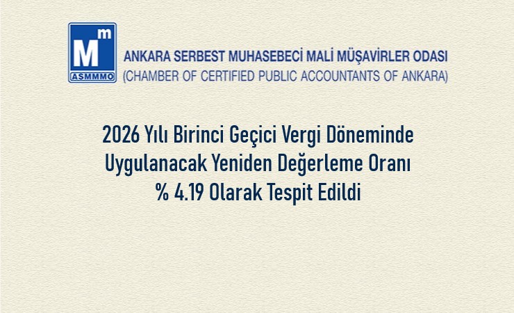 2026/1. Geçici Vergi Döneminde Uygulanacak Yeniden Değerleme Oranı