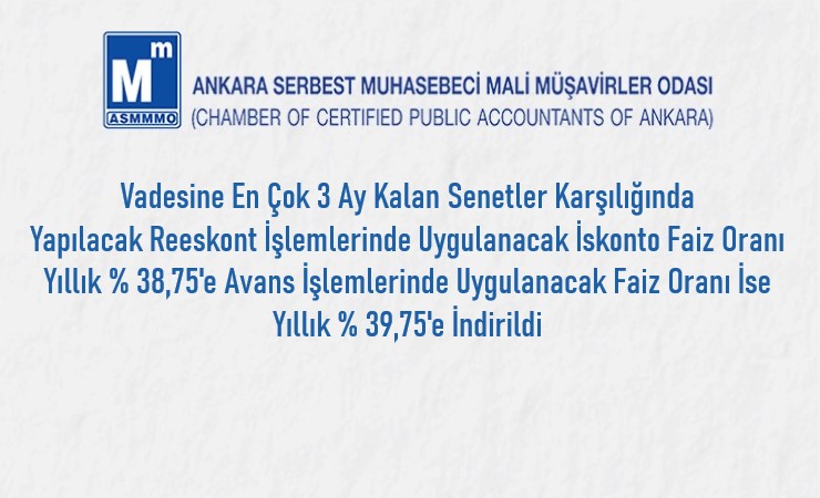 Reeskont ve Avans İşlemlerinde Uygulanacak Faiz Oranları