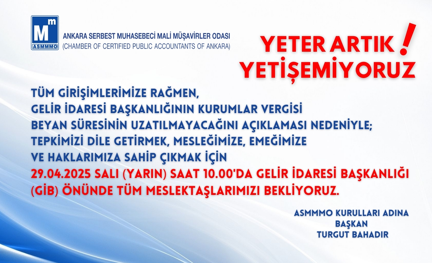 YETER ARTIK ! YETİŞEMİYORUZ