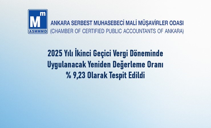 2025/2. Geçici Vergi Döneminde Uygulanacak Yeniden Değerleme Oranı