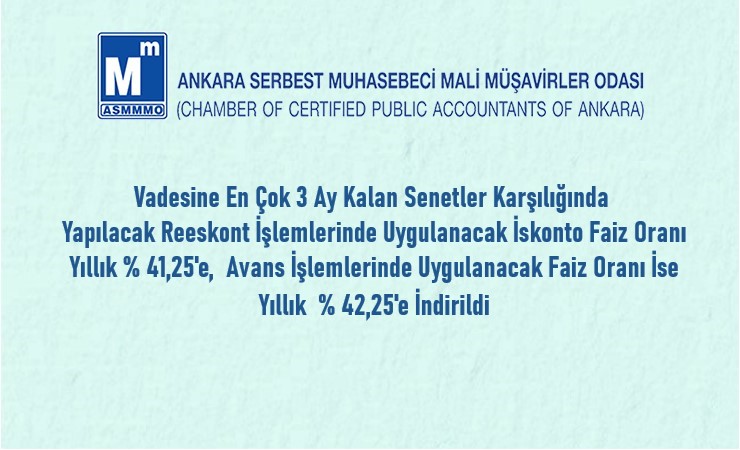 Reeskont ve Avans İşlemlerinde Uygulanacak Faiz Oranları