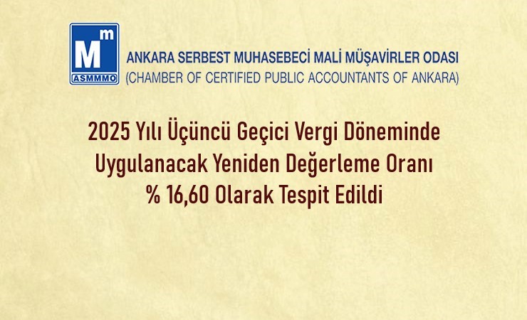 2025/3. Geçici Vergi Döneminde Uygulanacak Yeniden Değerleme Oranı