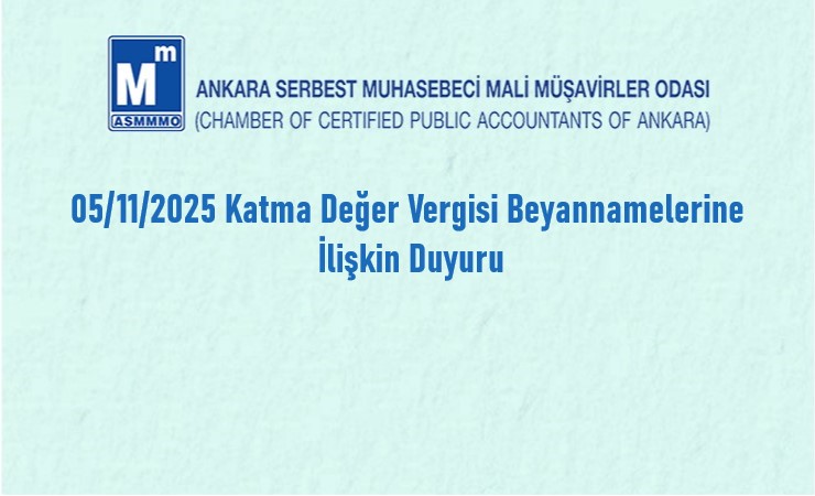 05/11/2025 Katma Değer Vergisi Beyannamelerine İlişkin Duyuru