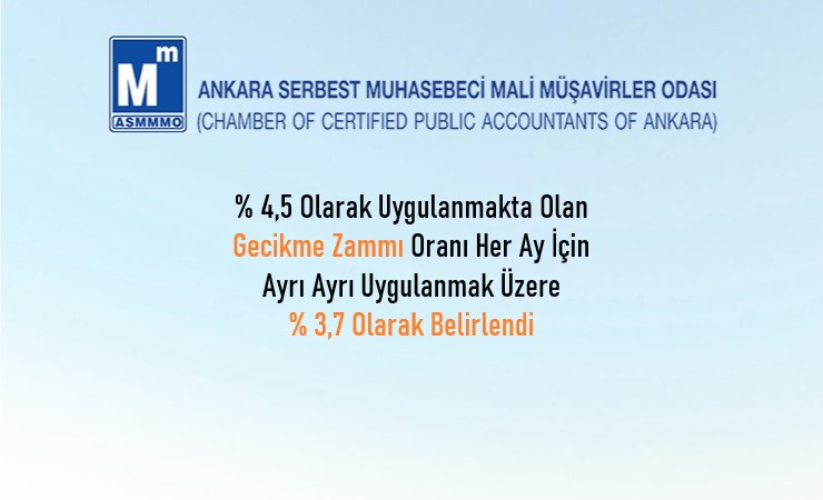 Gecikme Zammı Oranı Her Ay İçin Ayrı Ayrı Uygulanmak Üzere % 3,7 Olarak Belirlendi