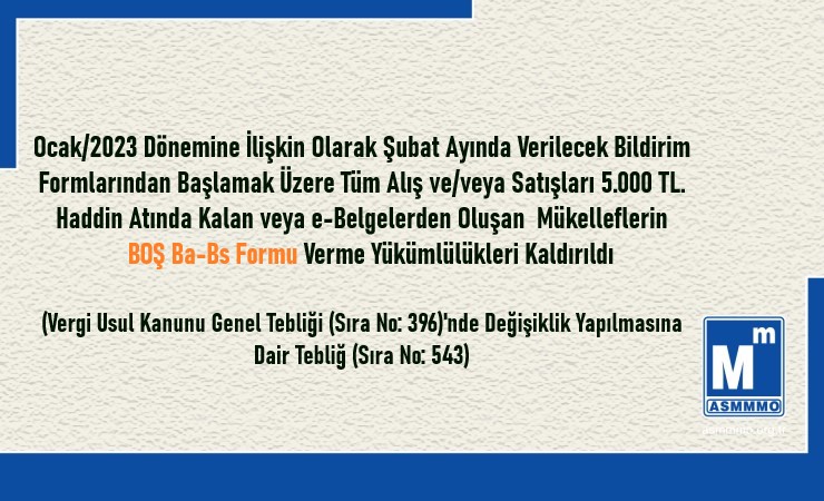 Boş Ba-Bs Formu Verme Yükümlülüğü Kaldırıldı