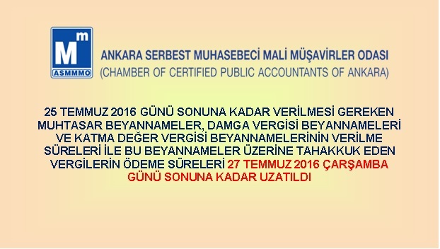 MUHTASAR, DAMGA VERGİSİ VE KATMA DEĞER VERGİSİ BEYANNAMELERİNİN VERİLME VE ÖDEME SÜRELERİ