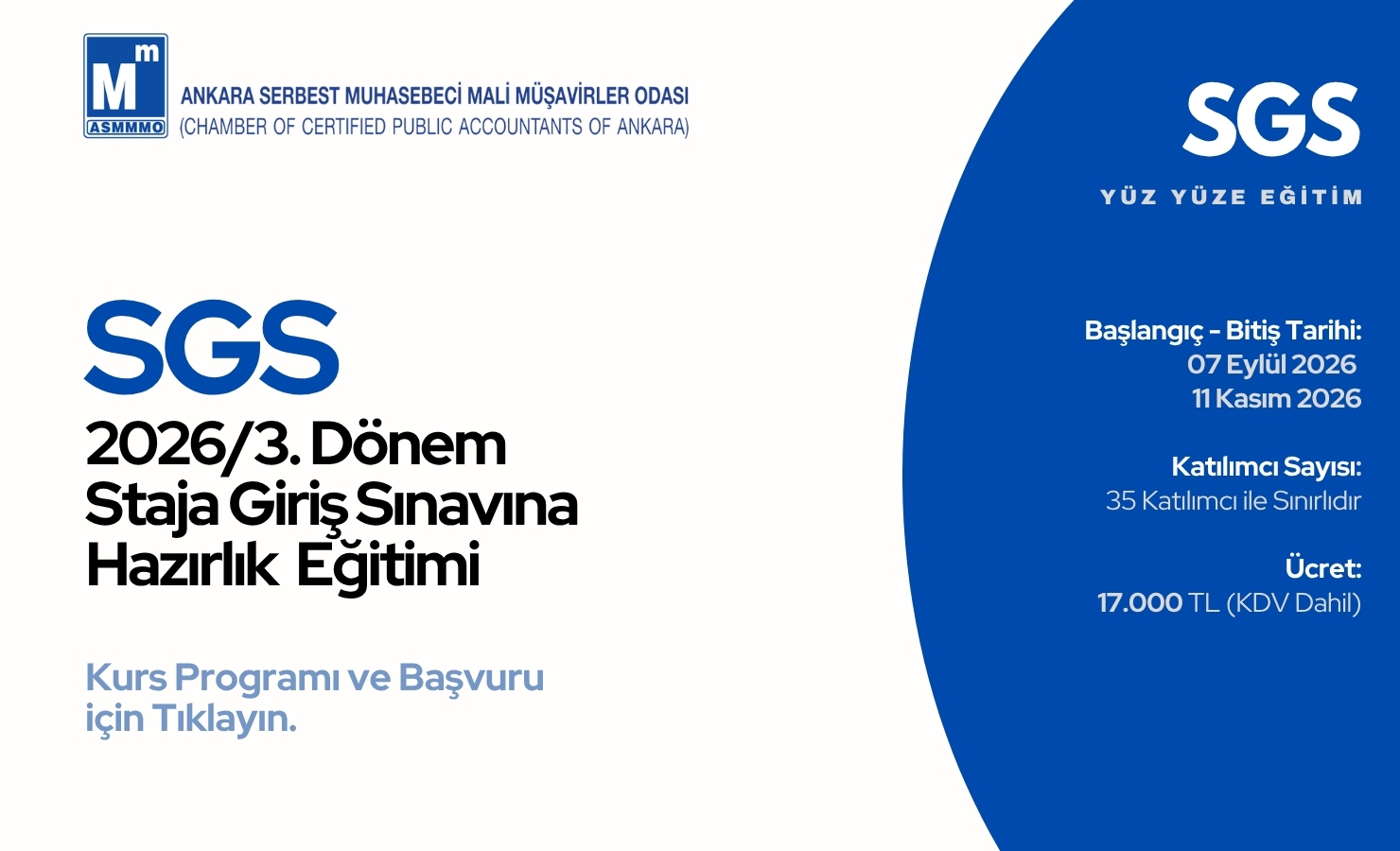 2026/3. DÖNEM STAJA GİRİŞ SINAVINA HAZIRLIK YÜZ YÜZE KURS PROGRAMI 