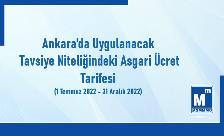 Ankara'da Uygulanacak Tavsiye Niteliğindeki Asgari Ücret Tarifesi