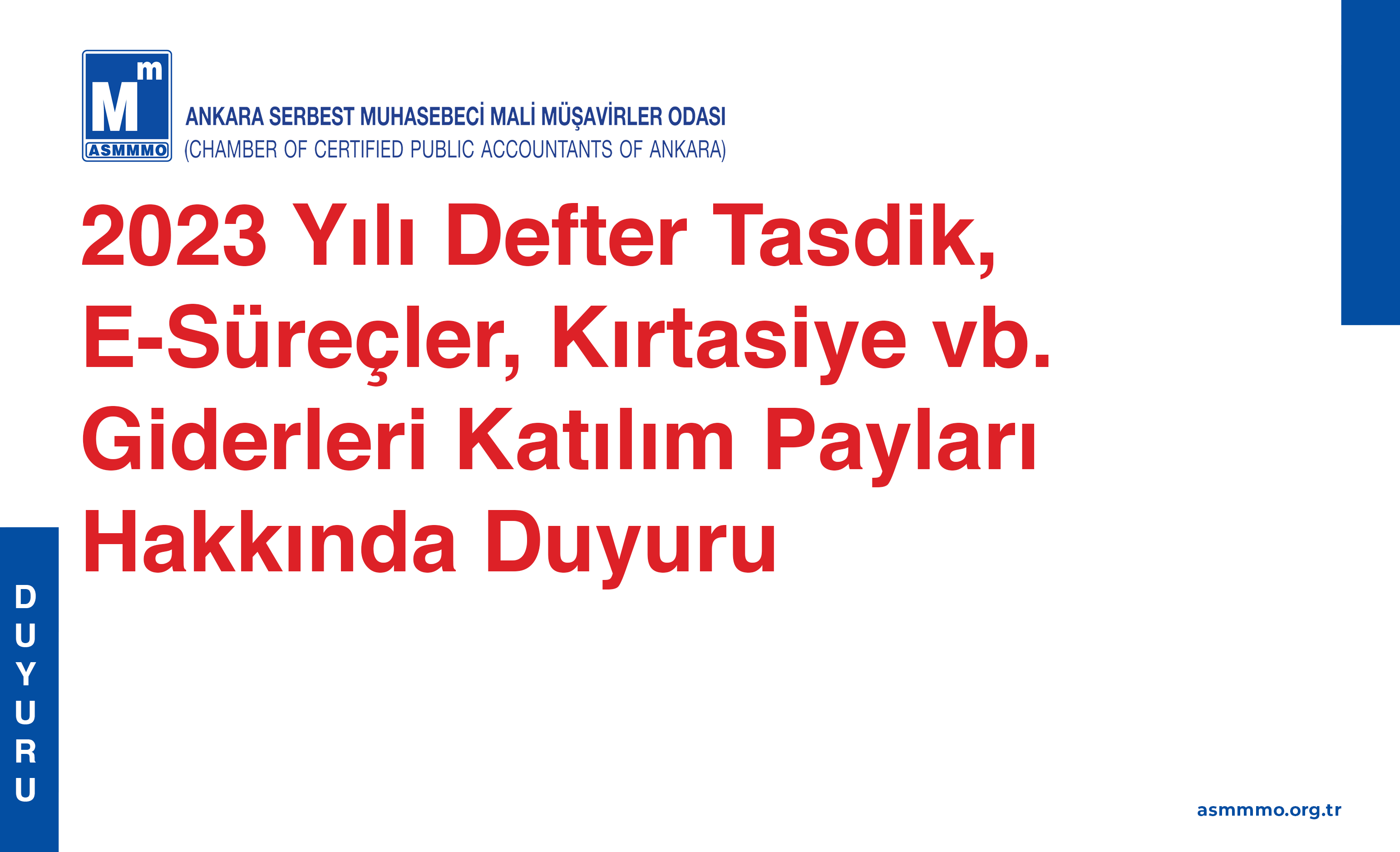 2023 Yılı Defter Tasdik ve Gider Katılım Payı Ücretleri Tarifesi (Tavsiye Niteliğindedir)