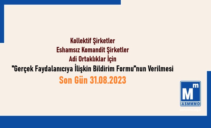 “Gerçek Faydalanıcıya İlişkin Bildirim Formu"nun Verilmesi