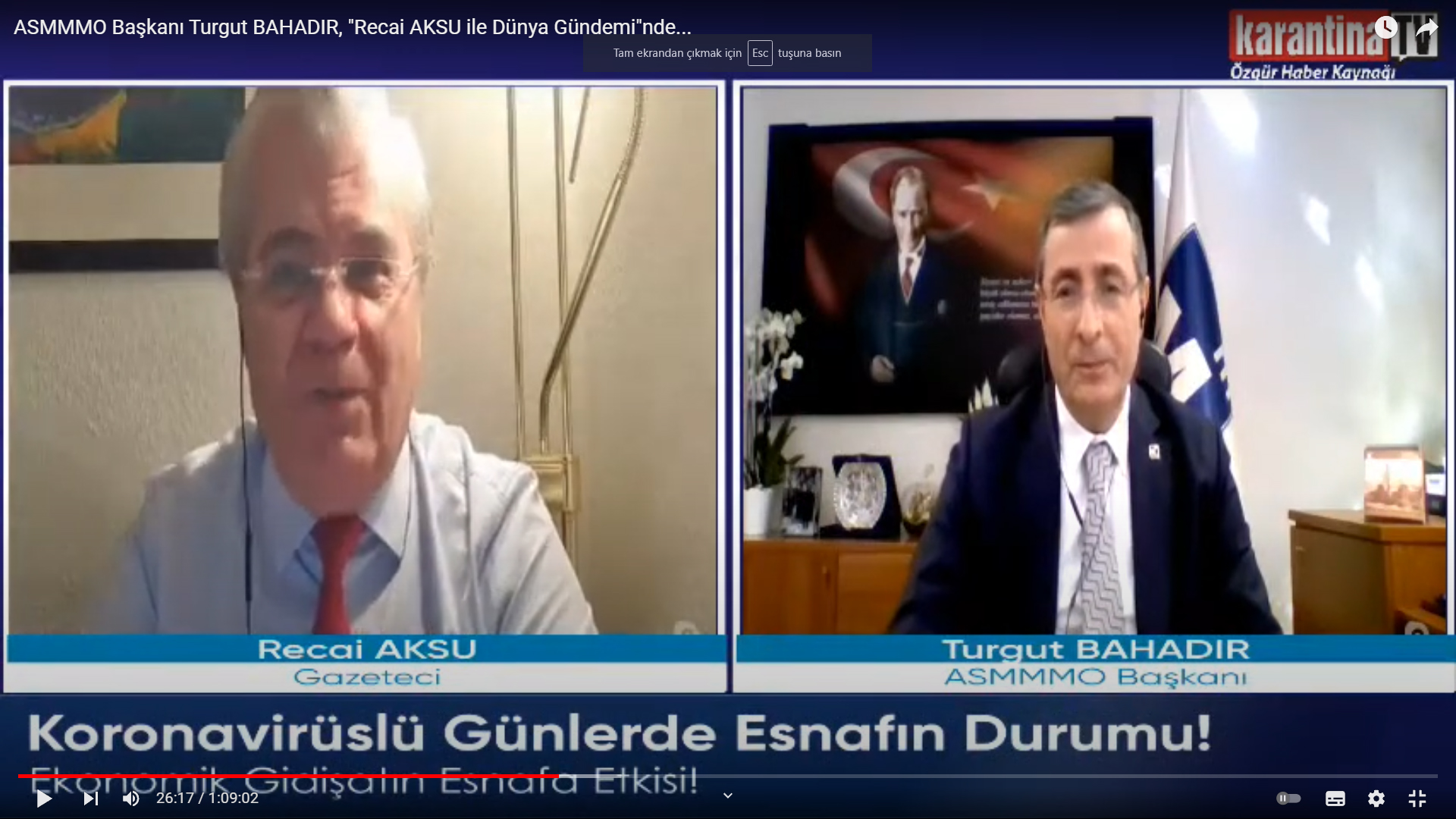 KarantinaTV'de ASMMMO Başkanı Turgut BAHADIR, "Recai AKSU ile Dünya Gündemi"nde... 19 Kasım 2020