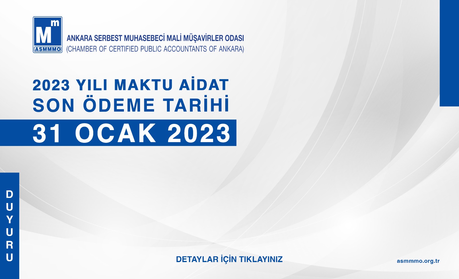 2023 Yılı Maktu Aidat Son Ödeme Tarihi: 31 Ocak 2023