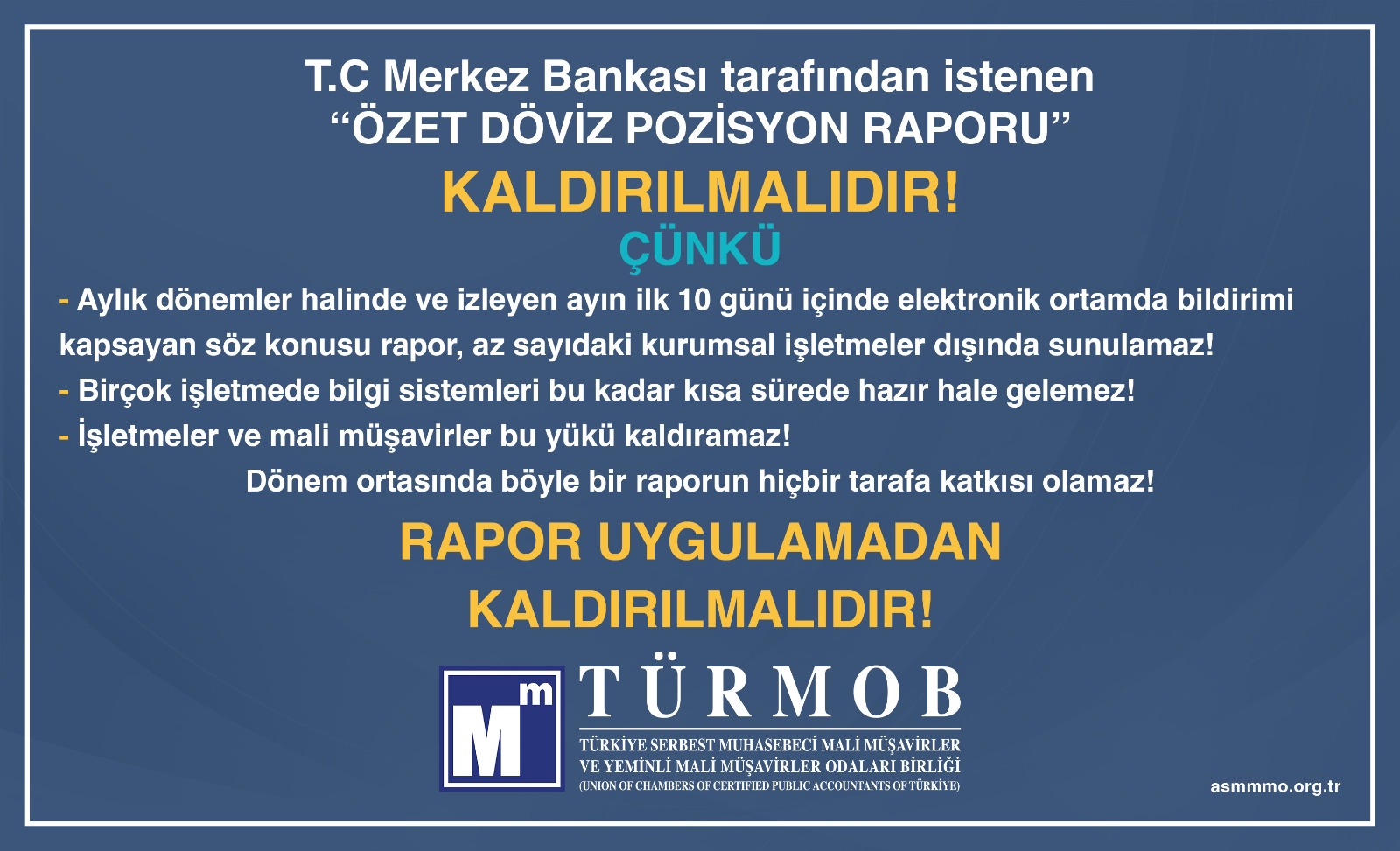 T.C. Merkez Bankası Tarafından İstenen “Özet Döviz Pozisyon Raporu” Kaldırılmalıdır!